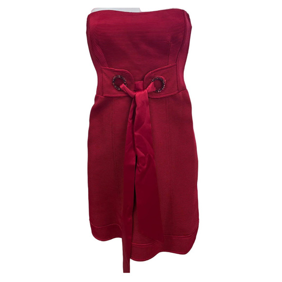 Nanette Lepore Strapless Cocktail Dress Crimson Red Ribbon Tie Waist 2 - Picture 12 of 12